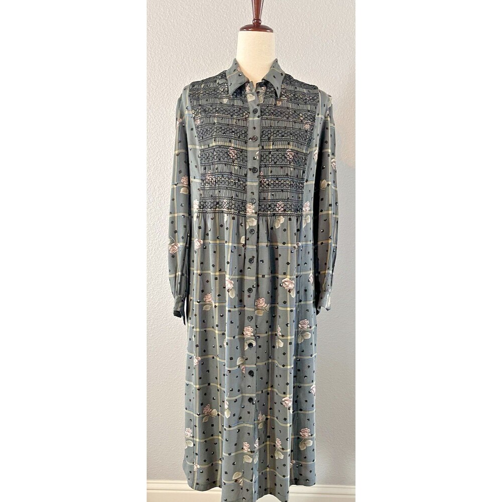 Karin Stevens VTG maxi long sleeve womens dress sz 4P cabincore cottage flaw